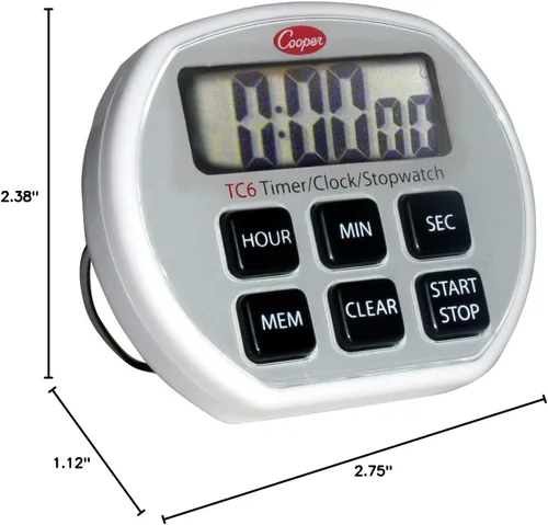 Vista 2 de Cooper-Atkins Temporizador digital / reloj / cronómetro con funda a prueba de salpicaduras, rango de unidad de 24 horas, plata, 2.75 x 2.375 x .75