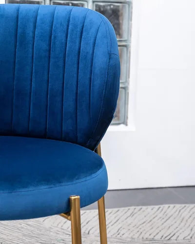 Vista 9 de Amoa - Juego de 2 patas de metal dorado contemporáneas con sillas de comedor tapizadas de terciopelo, color azul