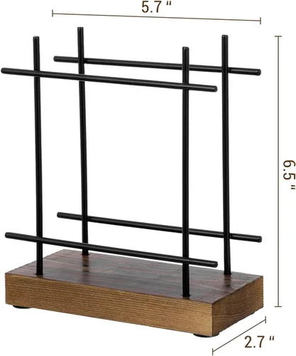 Vista 4 de MyGift Servilleteros negros mate para mesa y cocina, dispensador de servilletas de metal con base de madera rústica marrón quemada, soporte