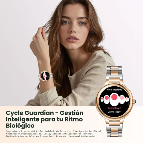 Vista 5 de SOUYIE 2026 Reloj inteligente de lujo para mujeres, pantalla AMOLED de 1.19", reloj inteligente DA GPT, monitor de frecuencia cardíaca, monitor