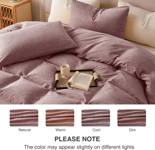 Vista 3 de BFS HOME Funda de edredón de lino tamaño King, mezcla de lino de algodón suave y transpirable, juego de ropa de cama de 3 piezas con 2 fundas