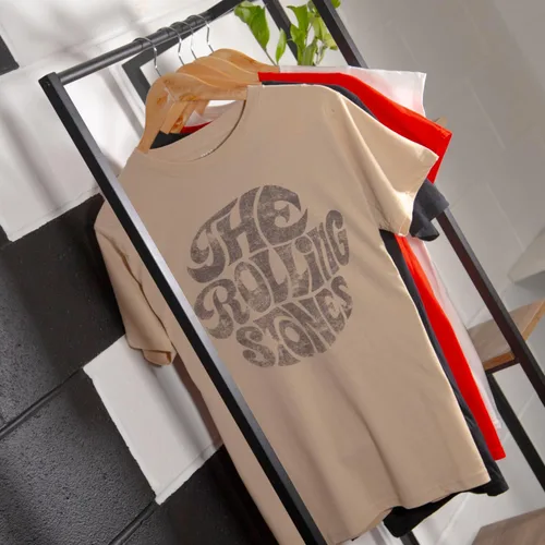 Vista 4 de Rolling Stones Men's Vintage 70's Logo Short Sleeve T-Shirt Beige