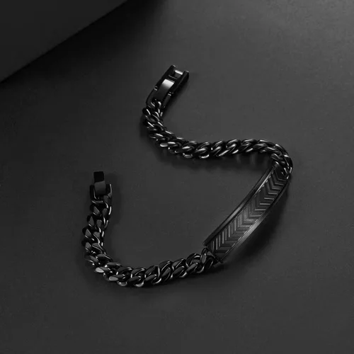 Vista 4 de Pulseras para hombre, acero inoxidable, cierre plegable, cadena cubana, pulsera para hombre