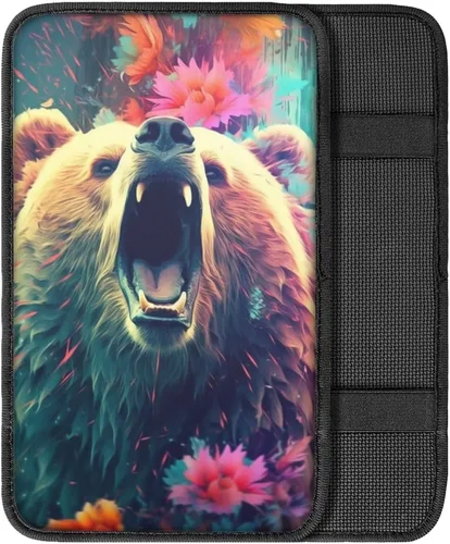 Vista 2 de Funda para reposabrazos de automóvil, ajuste universal para la mayoría de automóviles, SUV, camiones, sedán, patrón fresco, plegable, cómoda, Oso