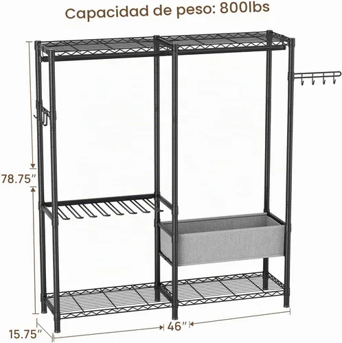 Vista 2 de Golpart Armario de metal resistente con estantes de alambre ajustables Closet Organizers and Storage Clothing Rack Metal System Freestanding