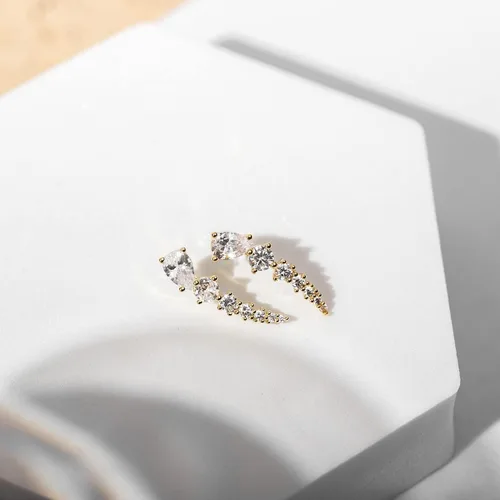 Vista 3 de PAVOI 14K Gold Plated Cubic Zirconia Ear Crawler Earrings - Faux Diamond Arrow Ear Climber Fashion Earrings in Rose Gold, White Gold and Yellow Gold