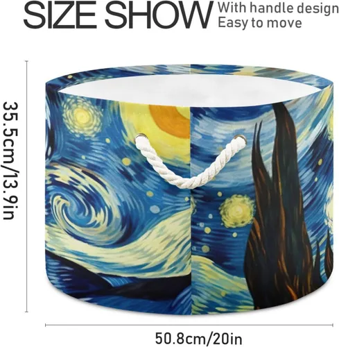 Vista 2 de Cesta de cuerda de algodón Van Gogh The Starry Night Art Baby Laundry Basket Manta Kids Toy Storage Basket #87