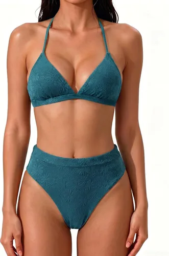 Vista 8 de SUUKSESS - Conjunto de bikini de dos piezas para mujer, con cintura alta y corte sexy, estilo triángulo 127 verde militar