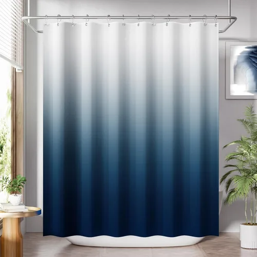 Vista 26 de AmazerBath Cortina de ducha, juego de cortina de tela ombre negra con 12 ganchos, cortina de ducha lavable de tela en negro y blanco, cortina
