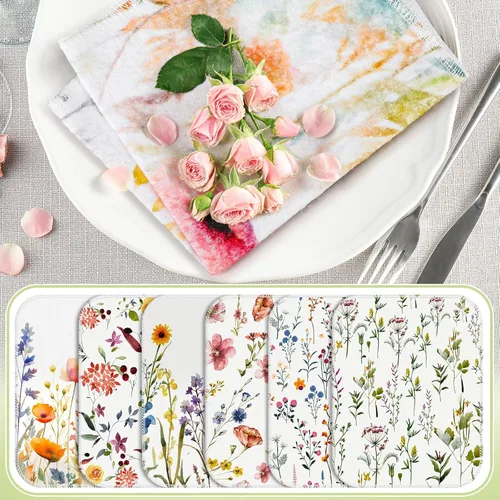 Vista 5 de Paquete de 6 paños de cocina reutilizables, toallas de algodón, flores silvestres