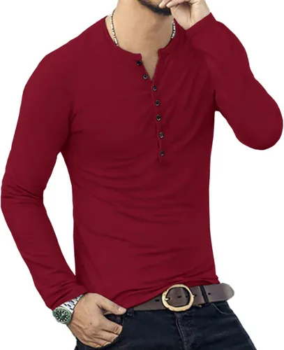 Vista 5 de YTD Camiseta básica Henley de manga larga para hombre