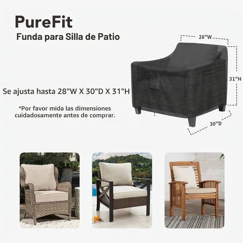 Vista 2 de PureFit Fundas para sillas de exterior, impermeables, para muebles de patio Negro