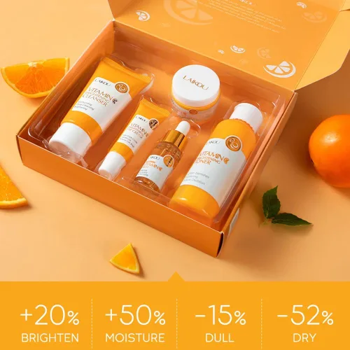 Vista 7 de Set de cuidado de la piel con vitamina C, kit hidratante para el cuidado de la piel de la cara con limpiador facial, suero facial, crema facial