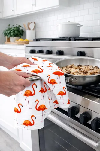 Vista 6 de Paquete variado de cuatro toallas de cocina de flamenco vibrantes y coloridos/paños de cocina de flamenco para uso diario y decoración del hogar