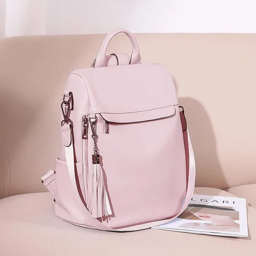 Vista 25 de Bromen - Mochila tipo bolso de mano de piel antirrobo para mujer a la moda, Beige floral, L