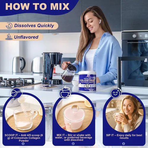 Vista 8 de Polvo de colágeno de calostro bovino alimentado con pasto para mujeres y hombres, péptidos de colágeno hidrolizados en polvo con probióticos