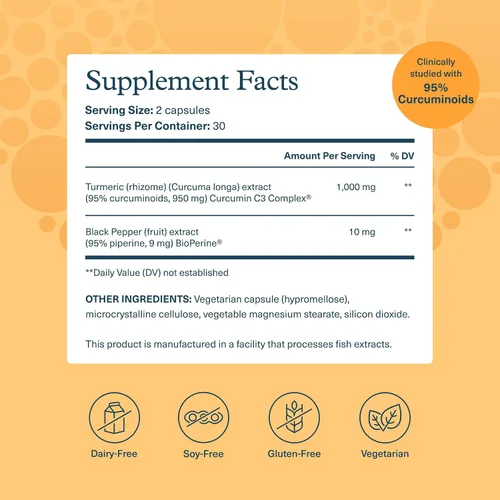 Vista 2 de Youtheory Cúrcuma Extra Strength - 1,000 mg - Apoya la salud cerebral, muscular y articular* - Contiene biopotenciadores, curcuminoides y extractos