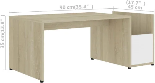 Vista 2 de Mesa de centro elevada de madera maciza, mesa de centro única adecuada para sala de estar, oficina, balcón, estudio blanco y roble Sonoma de 35.4 x