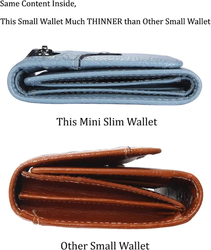 Vista 6 de AINIMOER Cartera pequeña de piel para mujer, delgada, compacta, con bloqueo RFID, con bolsillo para monedas, Bloqueo Rfid de Lichee Gray Blue