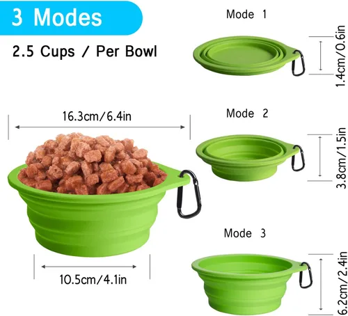 Vista 4 de PetBonus 2-Pack Silicone Collapsible Dog Bowls and Dog Collar Safety Clip