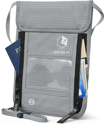 Vista 20 de VENTURE 4TH - Cartera de viaje para el cuello, bloqueo RFID, soporte para pasaporte, color negro puro