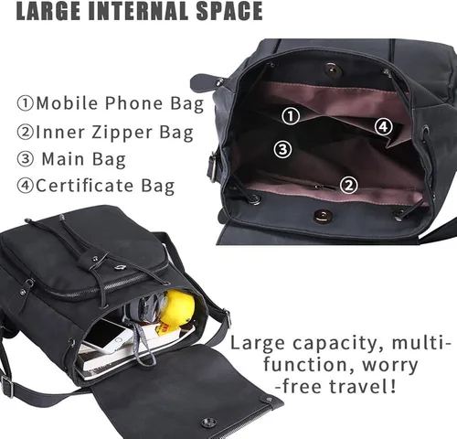 Vista 5 de Mochila para mujer, impermeable, antirrobo, ligera, de cuero PU y nailon, morral de viaje para mujer