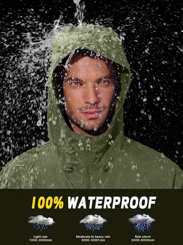Vista 4 de UIQUR Chaqueta impermeable para hombre, ligera, rompevientos, impermeable, ciclismo, correr, senderismo, equipamiento con capucha plegable