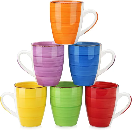 Vista 9 de Vancasso Bonita Juego de 6 Tazas de Café de 12 Oz, Tazas de Cerámica para Cappuccino, Café con Leche, Té, Cacao, Colores Frescos