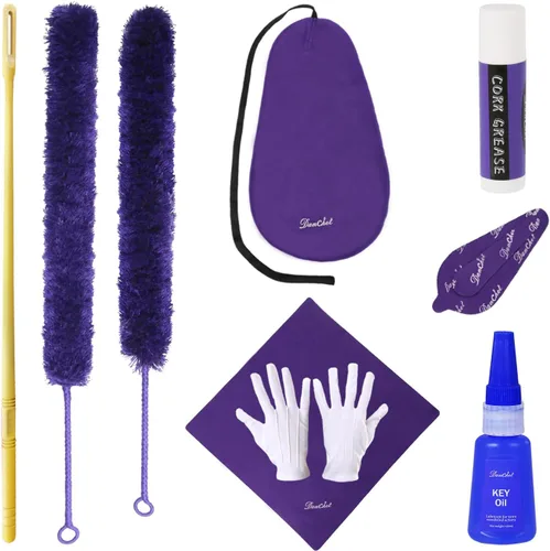 Vista 2 de Kit de limpieza para el cuidado de la limpieza de flautas: aceite de llave + grasa de corcho + hisopo + paño de limpieza + cepillo de limpieza +