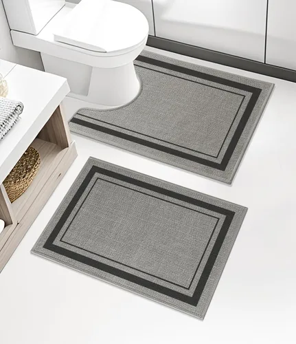 Vista 64 de chakme Juego de 2 alfombras de baño ultrafinas, absorbentes, antideslizantes, lavables a máquina, color beige oscuro, 17 x 24 pulgadas + tapete