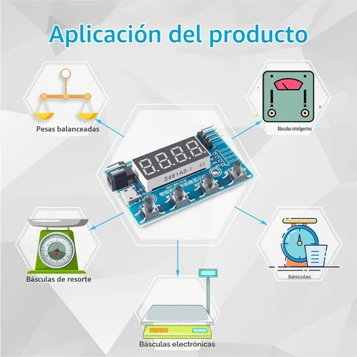 Vista 4 de HX711 Módulo de célula de carga digital, sensor de peso módulo A/D con pantalla Báscula de pesaje de 24 bits Smart Arduino Célula de carga Pantalla