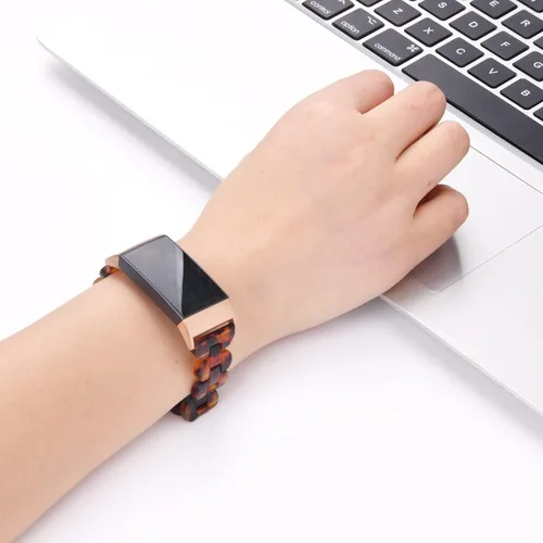 Vista 6 de Bandas ovaladas de resina compatibles con Fitbit Charge 3/3 SE/Charge 4 bandas para mujer, elegantes pulseras de relación con hebilla de acero