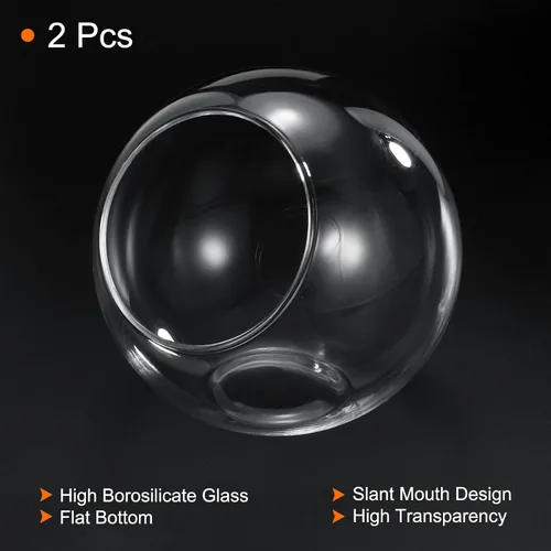 Vista 3 de PATIKIL Maceta redonda de terrario para plantas de aire, paquete de 2 decoraciones de mesa de vidrio borosilicato de 4 pulgadas de alto