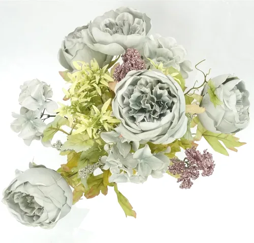 Vista 4 de Admired By Nature Ramo de flores artificiales de primavera mezclado con 14 tallo, rosa de color arcilla e hortensias para decoración del hogar