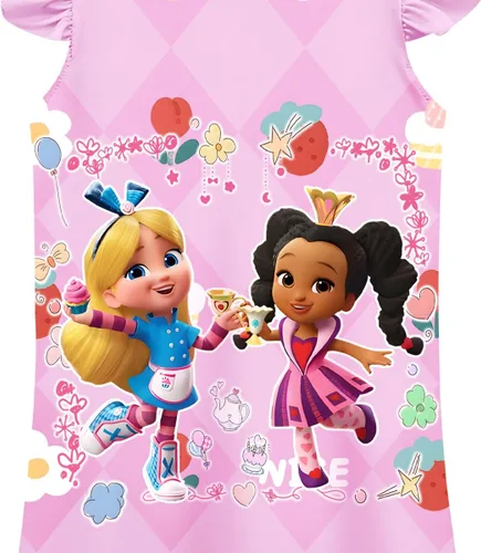 Vista 5 de Vestido casual para niños pequeños, disfraz de dibujos animados de Alicia, manga con volantes, ropa de juego para niñas, de 3 a 7 años