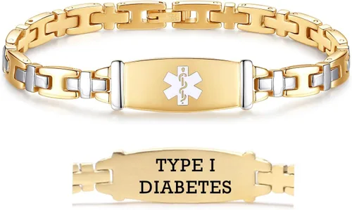 Vista 33 de LinnaLove Lady Medical Alert - Pulseras médicas de acero inoxidable para mujer, 7.5 pulgadas