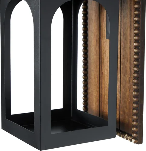 Vista 5 de Deco 79 Aplique de pared de metal suspendido en forma de arco con respaldo de madera marrón y borde de cuentas, 6 x 6 x 16 pulgadas, negro