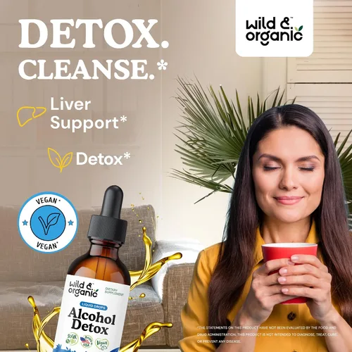 Vista 2 de Wild & Organic Alcohol Detox Cleanse Drops - Limpieza de hígado y riñón con cardo mariano, triturador de piedra Chanca - Complejo anti alcohol