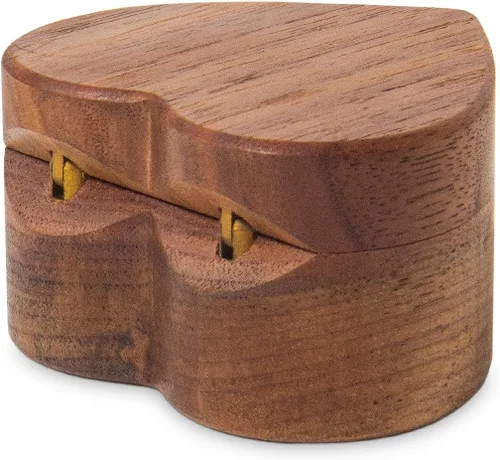 Vista 5 de Caja de anillo de compromiso delgada de madera en forma de corazón para propuesta, ceremonia de boda, regalo de cumpleaños