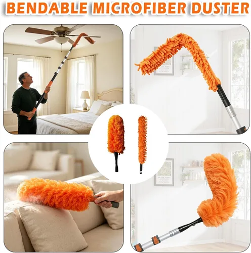 Vista 12 de Buyplus - Kit de limpieza de plumero con plumero de 1,5 a 25.6 ft de extensión de plumas, plumero de ventilador de techo de microfibra, escobilla