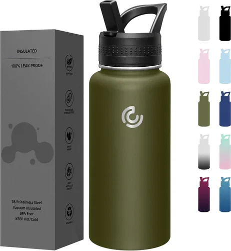 Vista 42 de COKTIK Botella de agua deportiva de 22 onzas, botella de agua de acero inoxidable para aislamiento térmico, botella de viaje reutilizable