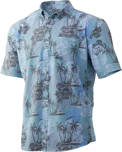 Vista 22 de HUK Camisa Kc Scott estampada Kona, camisa de rendimiento con botones de manga larga para hombre Fish Chaos - Blanco