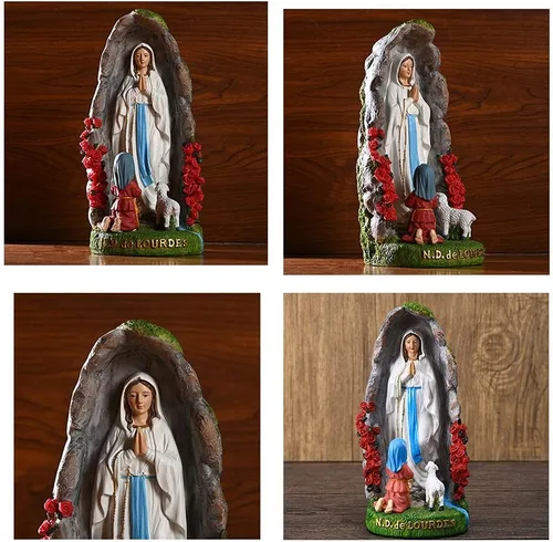 Vista 5 de Estatua de Nuestra Señora de Lourdes – Figura de resina de 8 pulgadas – Estatua de Santa Bernadette y María, escultura con pintura a mano – Regalo