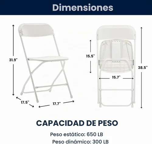 Vista 3 de BTEXPERT Silla Plegable de Plástico Blanco con Marco de Acero, Silla Comercial de Alta Capacidad para Eventos, Ligera, Set para Oficina, Boda