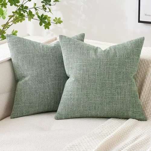 Vista 17 de MIULEE - Paquete de 2 fundas de almohada decorativas de lino de arpillera costera, estilo granja, para sofá, coche, sillón, dormitorio, sala de Azul
