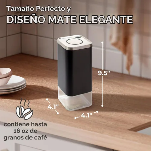 Vista 2 de Kaffè - Frasco hermético de vidrio para café (16oz) con tapa hermética - Haz clic para liberar el sello - Vidrio libre de BPA y acero inoxidable