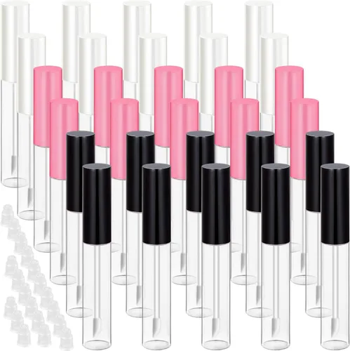Vista 7 de Blulu 30 tubos de brillo de labios de 0.3 fl oz a granel, botella de bálsamo labial recargable de plástico transparente, contenedor de brillo labial