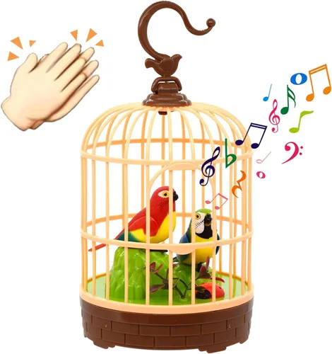 Vista 7 de HWD Juguete de Jaula de Pájaros de Inducción Activado por Voz, Juguetes de Pájaros Loros que Hablan Pían y Aletean, Regalos para Bebés Niños