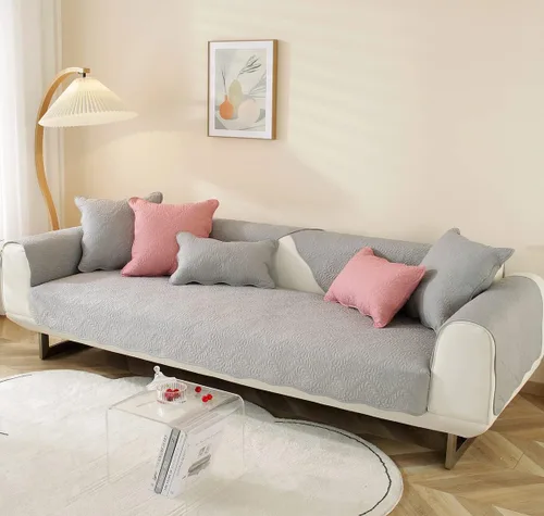Vista 3 de vctops Funda acolchada de algodón bordado para sofá, color liso, antideslizante, suave, lavable, protector de muebles para perros, niños y mascotas