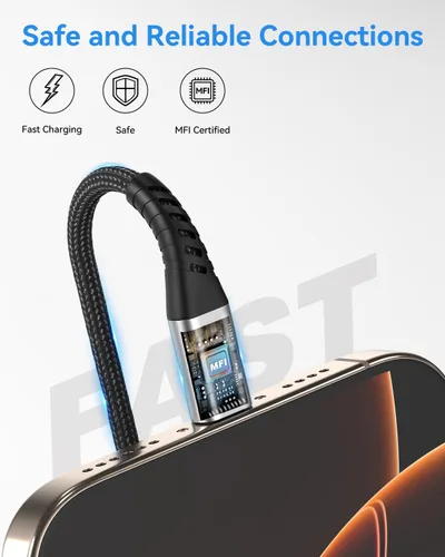 Vista 2 de Umefly Cable de carga corto para iPhone de 1 pie, paquete de 2 cables USB a Lightning para automóvil, cable de carga de iPhone de 1 pie para iPhone